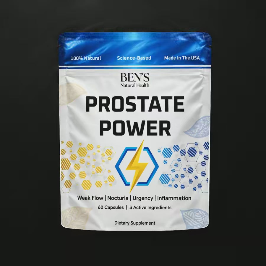 Prostate Power supplement pouch on rippling dark water