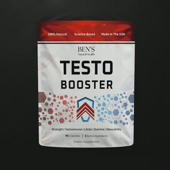 Testo-Booster supplement pouch on rippling dark water