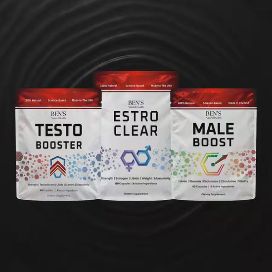 Sexual Health Program – Testo-Booster, Estro Clear and Male Boost on rippling dark water