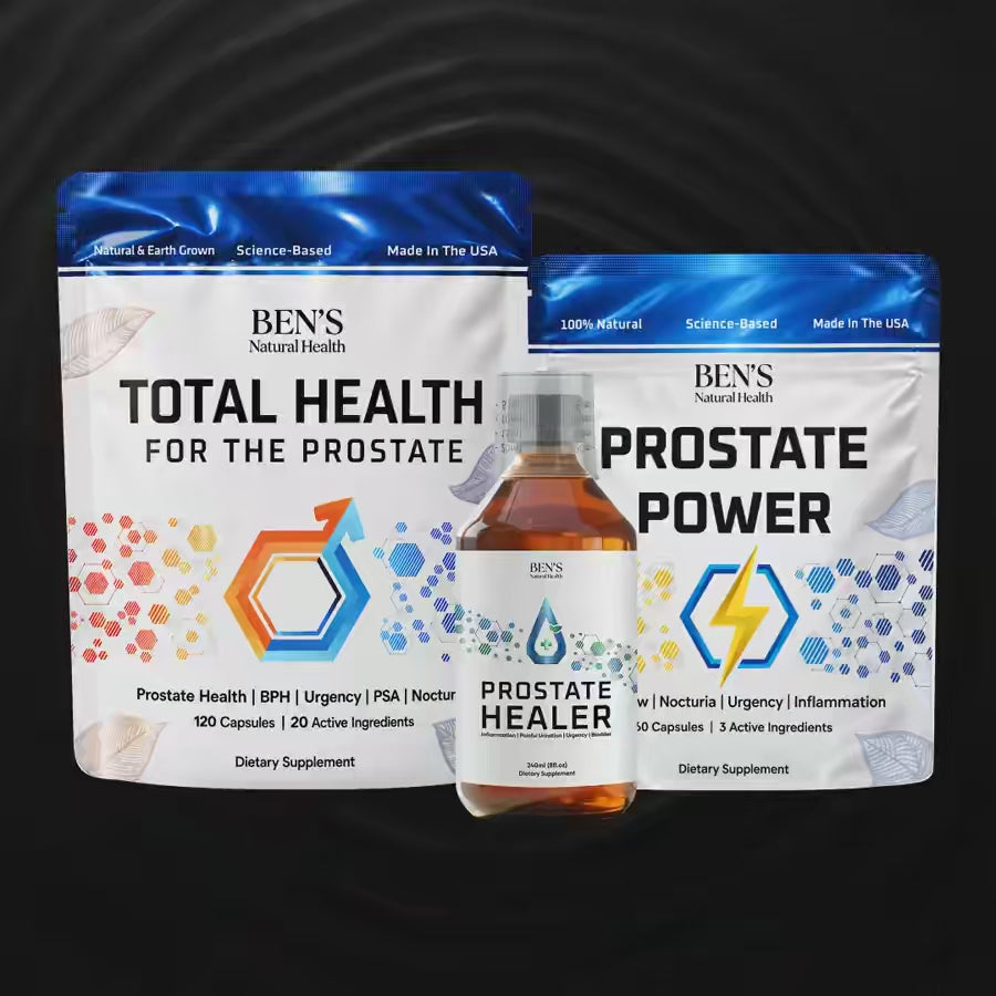 Prostate Health Program – Total Health, Prostate Power and Prostate Healer on rippling dark water