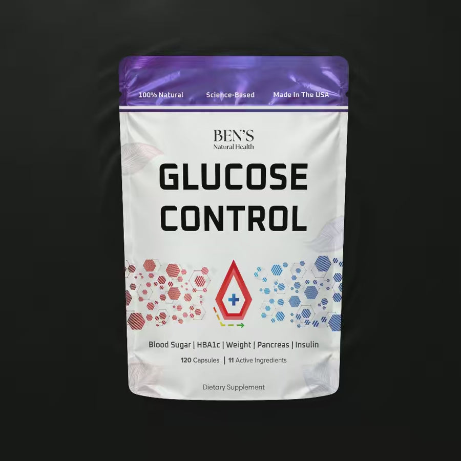 Glucose Control supplement pouch on rippling dark water
