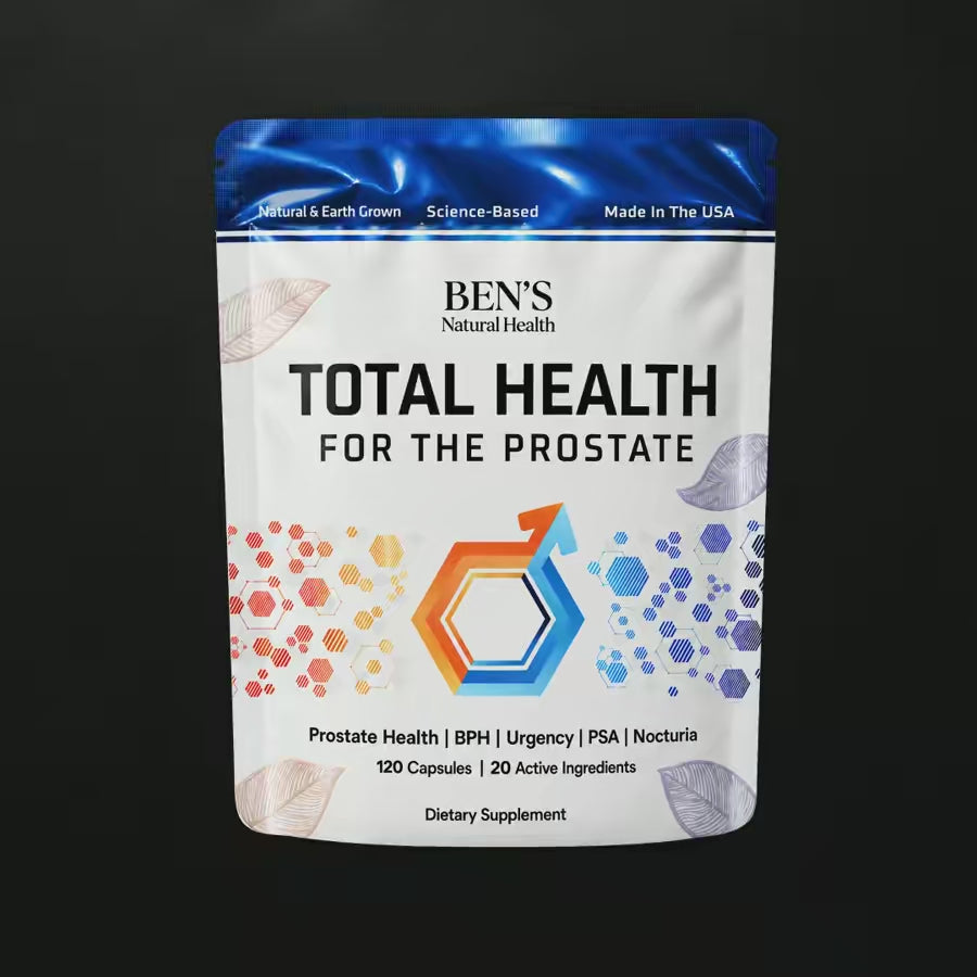 Total Health for the Prostate supplement pouch on rippling dark water