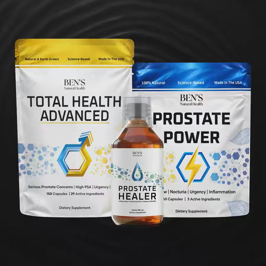 Advanced Prostate Program – Total Health Advanced, Prostate Power and Prostate Healer on rippling dark water